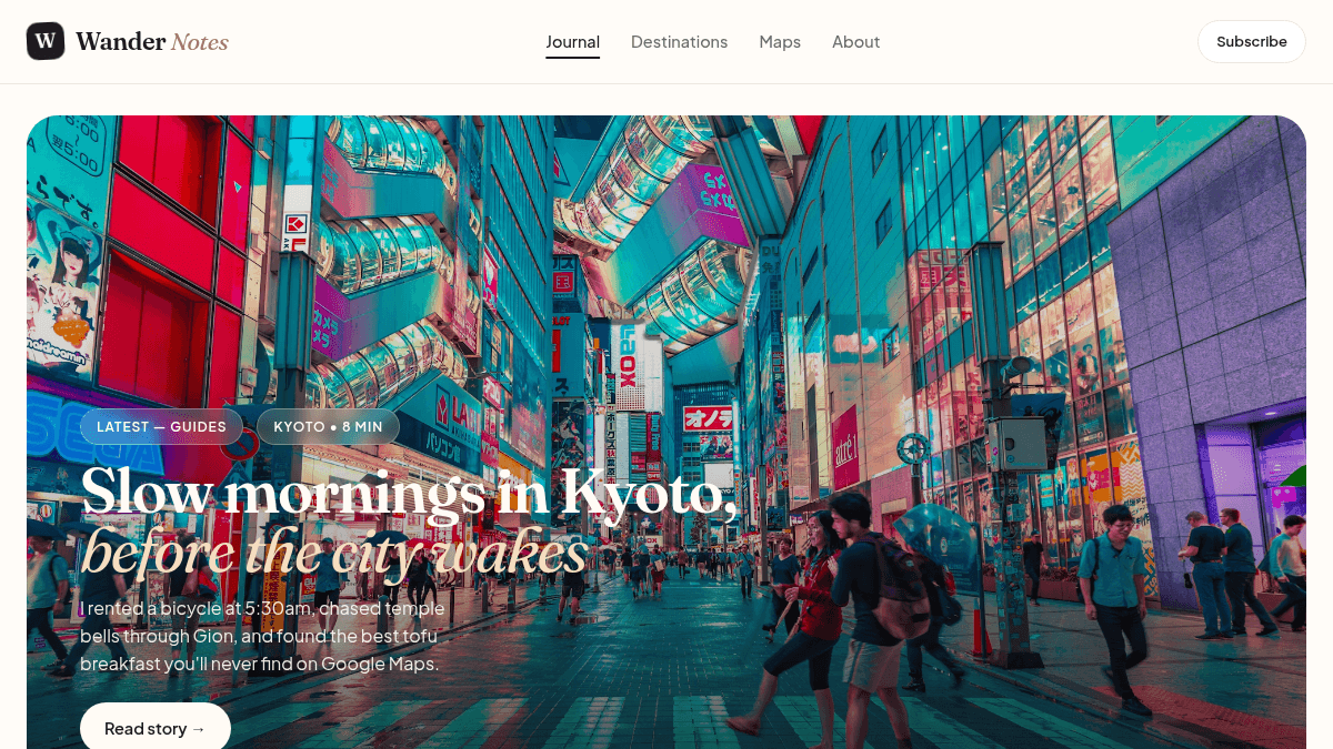 Travel blog example made with the Julius AI website generator