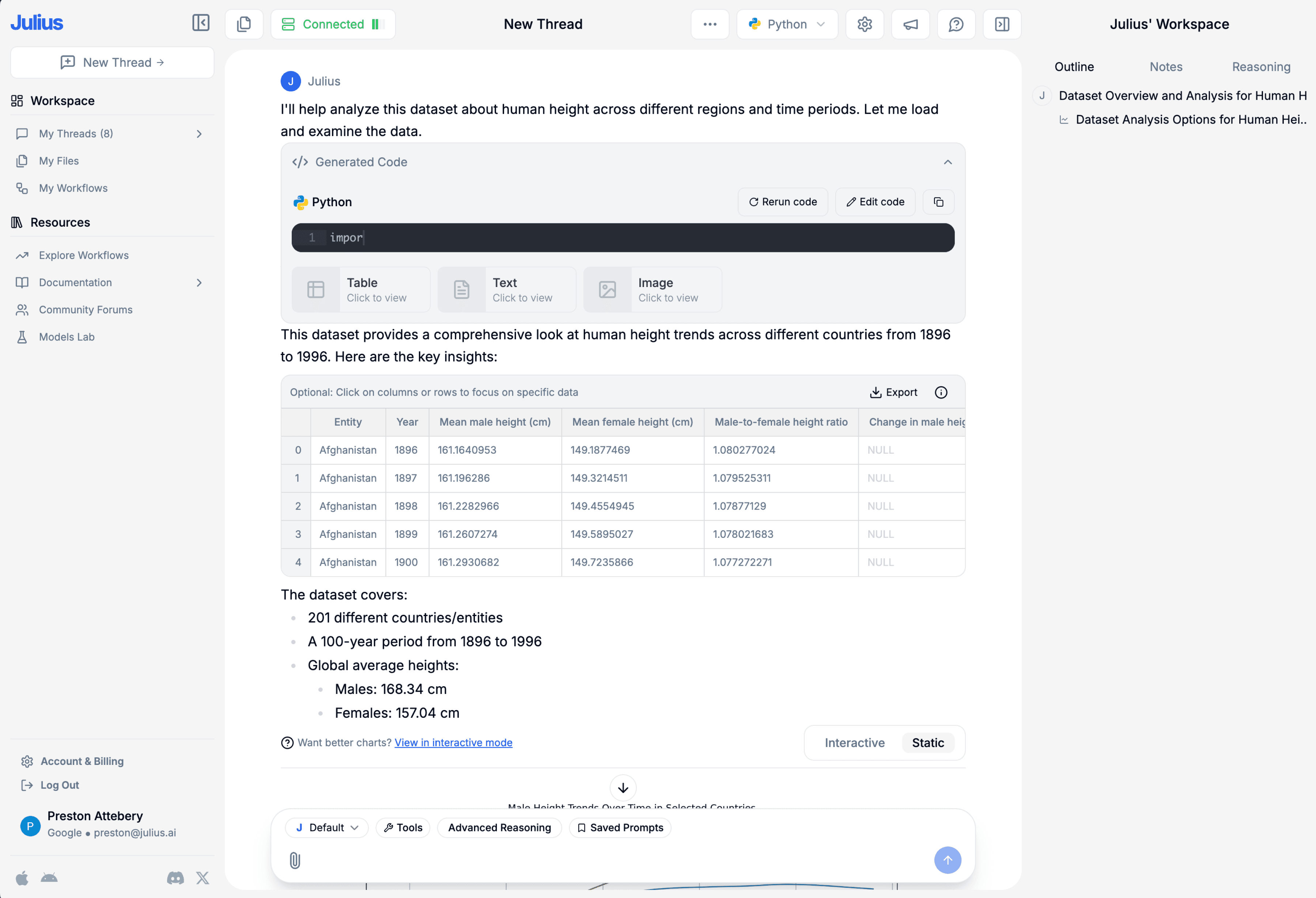 AI chatbot generating ANOVA data analysis test results.